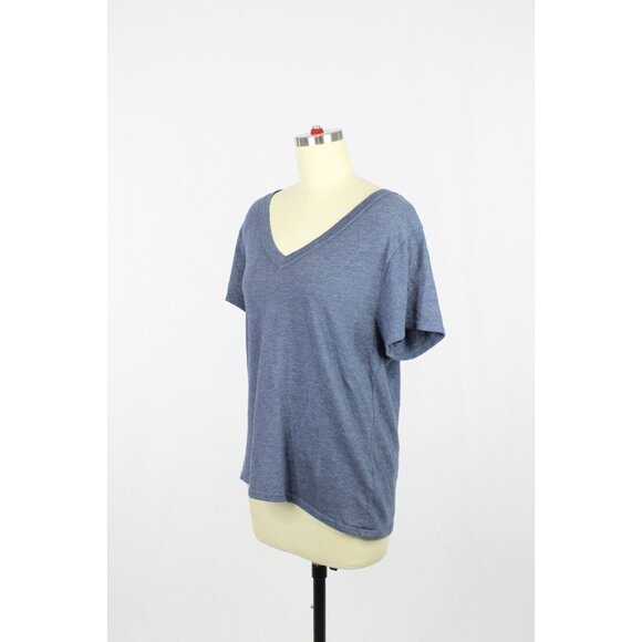 NATION LTD Nina Blue Slubbed Cotton Jersey V-Neck Vintage T-Shirt Top, Size L - Picture 4 of 10